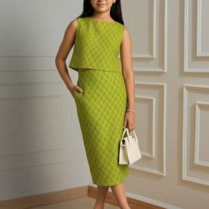light green brocade fusion set for girls