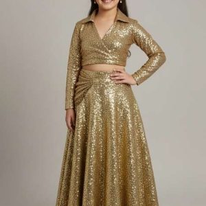 girls rose gold sequin georgette fusion set