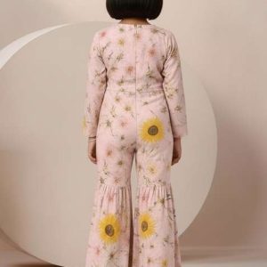 girls pastel pink floral print satin fusion set