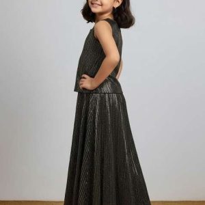 black satin textured fusion set for girls