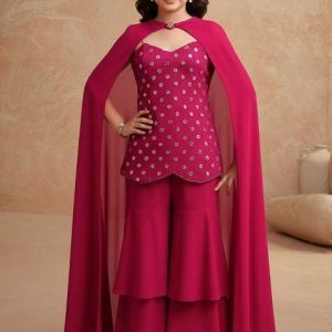 magenta pink silk embellished sharara set for girls
