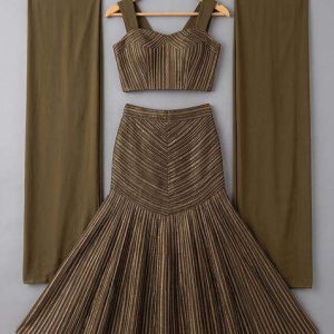 black and golden self design lehenga set for girls