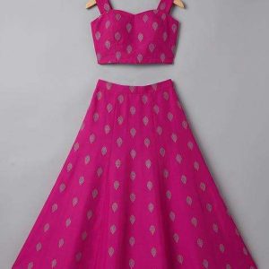 rani pink chanderi embroidered lehenga set for girls