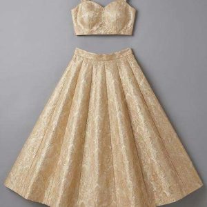 beige brocade lehenga set for girls