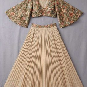 beige organza embroidered lehenga set for girls