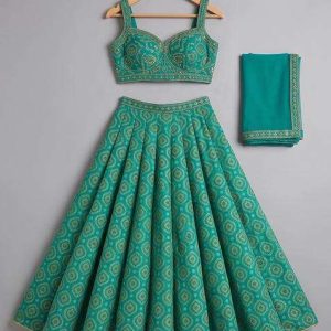 sea green brocade lehenga set for girls