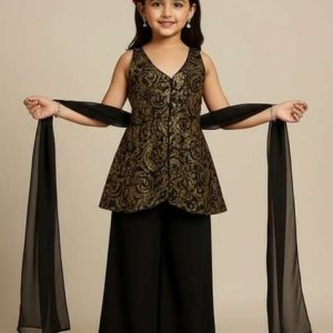 black net sequin kurta set for girls