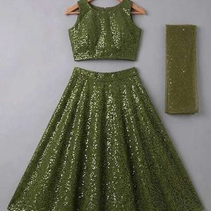 mehendi georgette embroidered lehenga set for girls