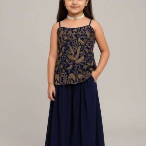 black velvet embroidered kurta set for girls