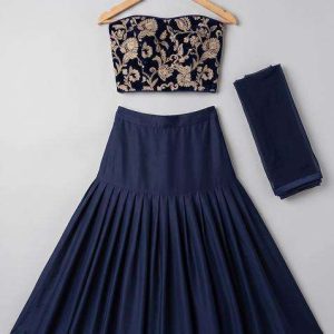navy blue georgette embroidered lehenga set for girls