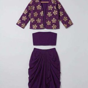 purple georgette embroidered lehenga set for girls