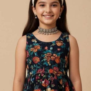 dark blue organza embroidered sharara set for girls