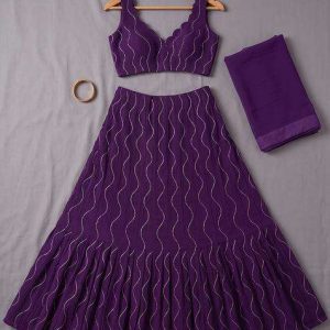 purple organza embellished lehenga set for girls