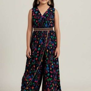 multi color rayon floral print fusion set for girls
