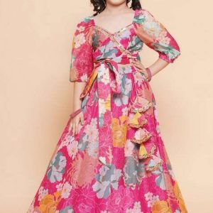 pink printed lehenga with blouse (set of 2)