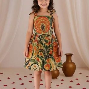 multi color cotton floral print dress for girls