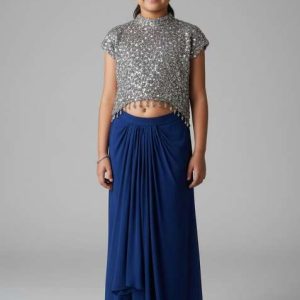 blue crepe sequin fusion set for girls