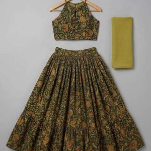 girls green embroidered chiffon lehenga set