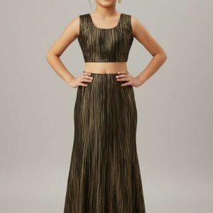 golden net embellished fusion set for girls