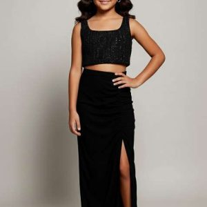 black georgette embellished fusion set for girls